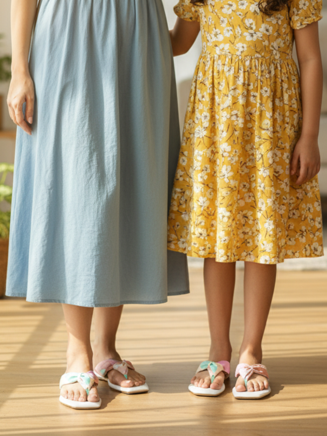 Women White And Multicoloured Open Toe Flats With Knot Detail