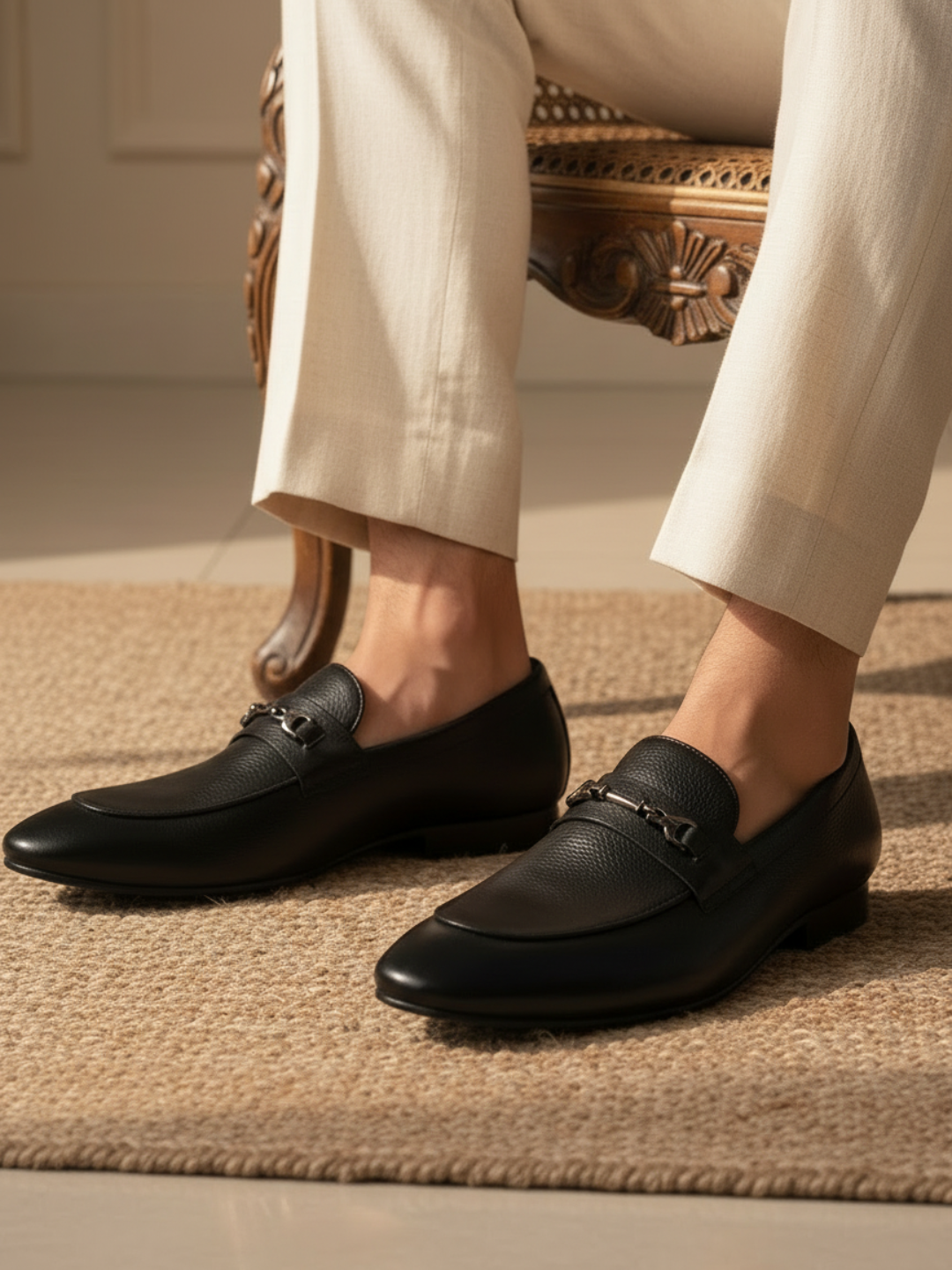 Atesber Black Formal Slipon With Buckle For Mens