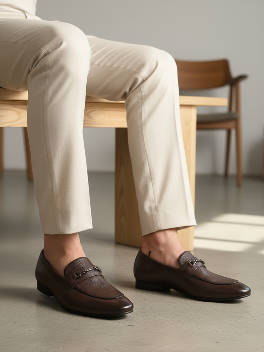 Atesber Brown Formal Slipon With Buckle For Mens
