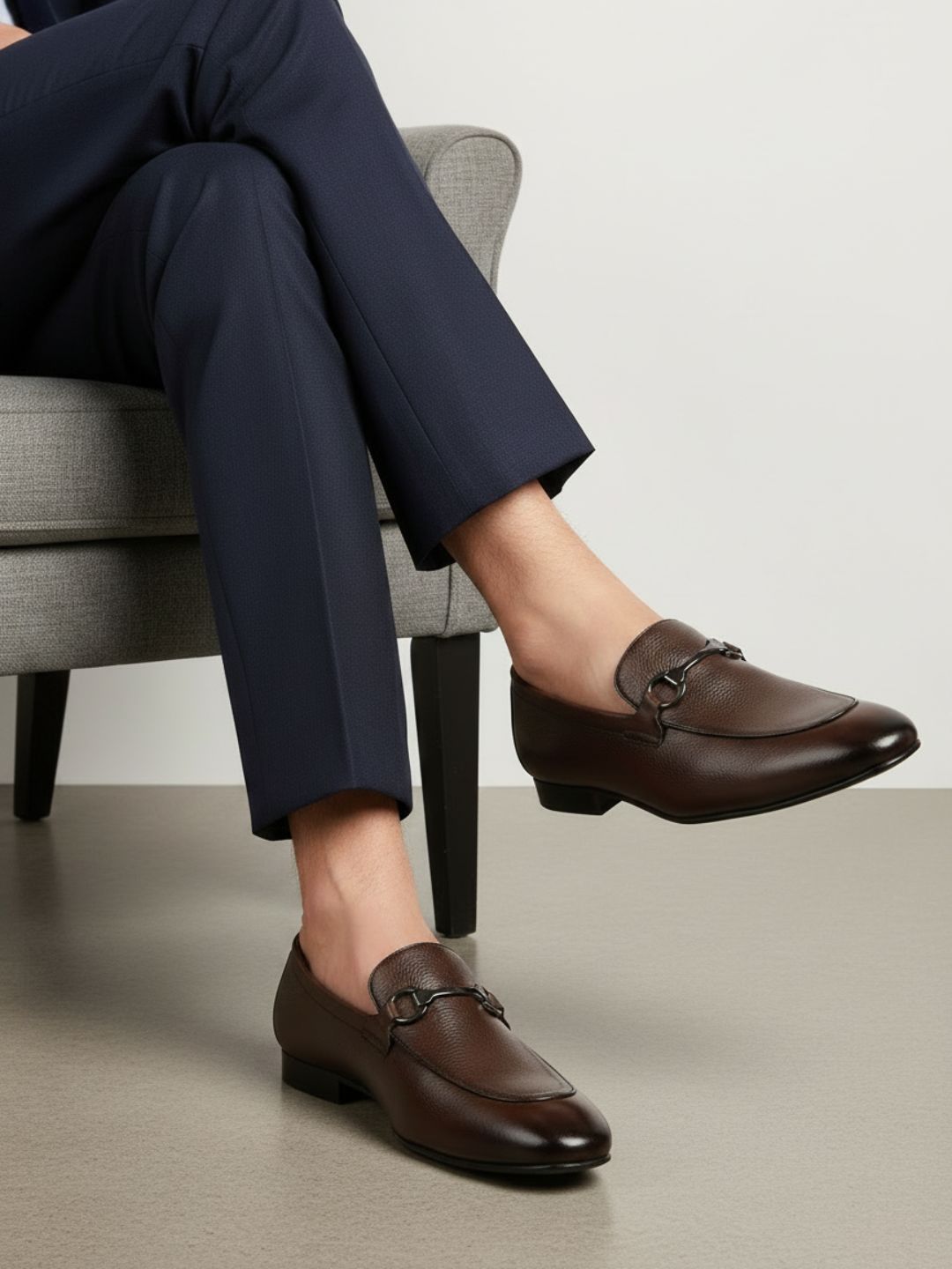 Mens Brown Solid Pointed Toe Formal Shoes