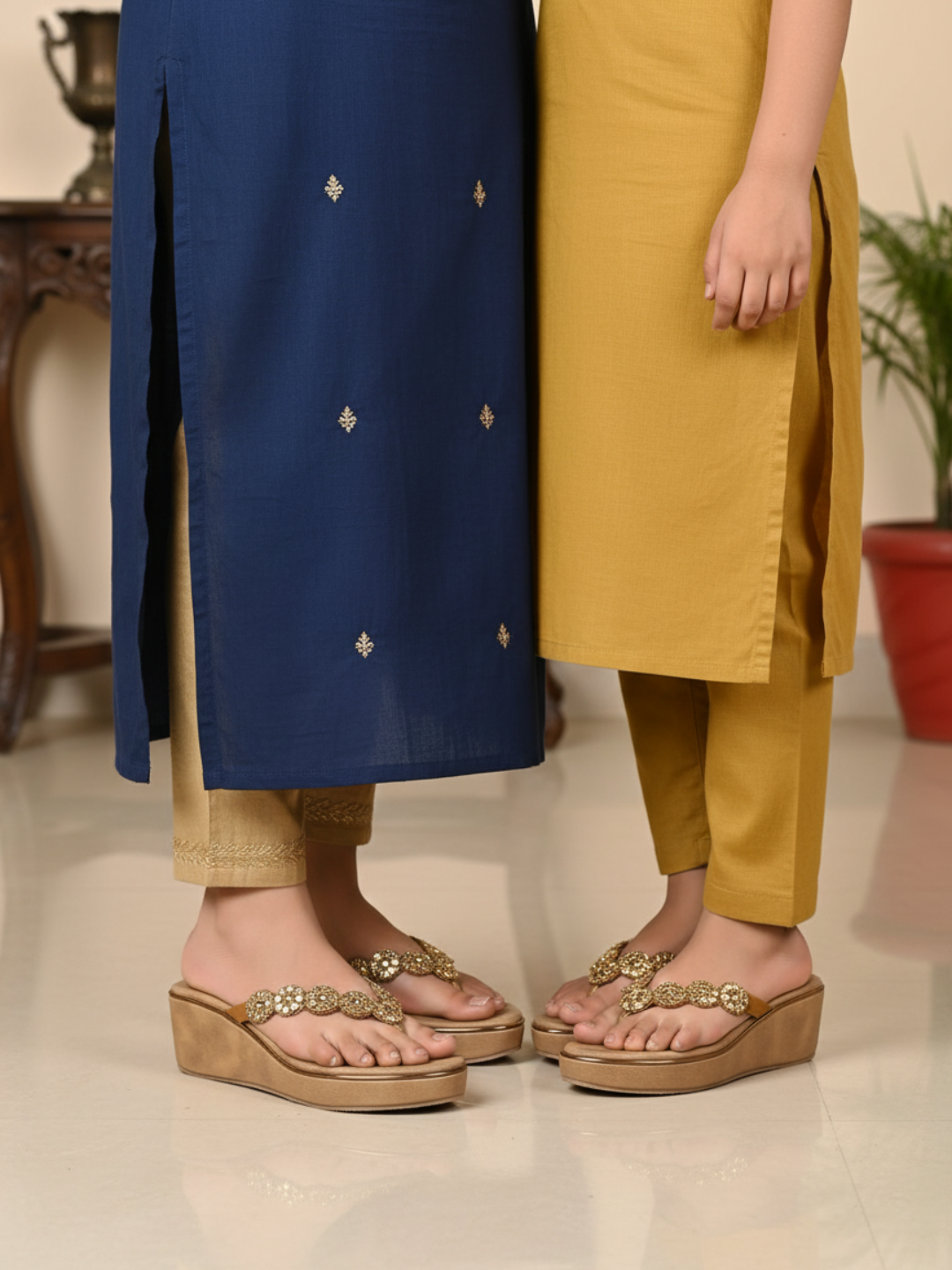 Women Antique-Toned Embellished Open Toe Wedge Heels