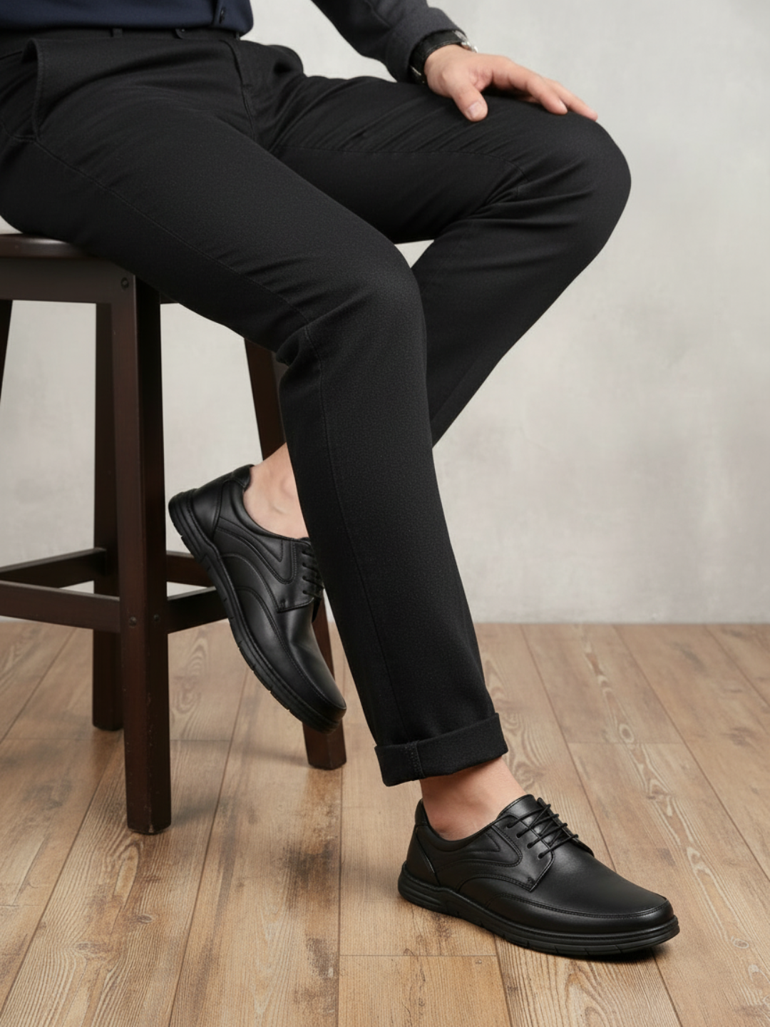 Men Black Formal Lace-Up Derby Shoes