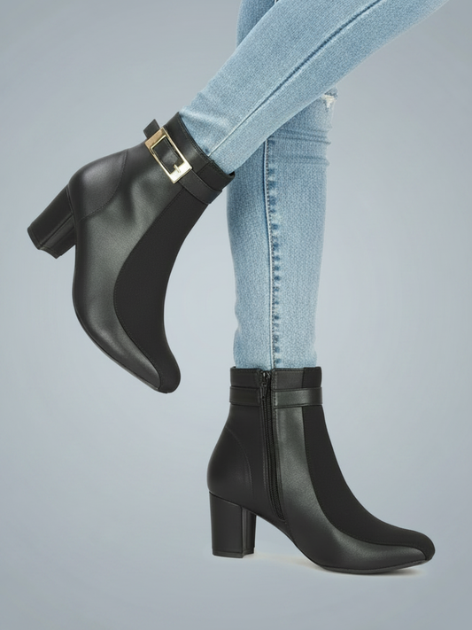 Block Heel Winter Wear Boots-Black