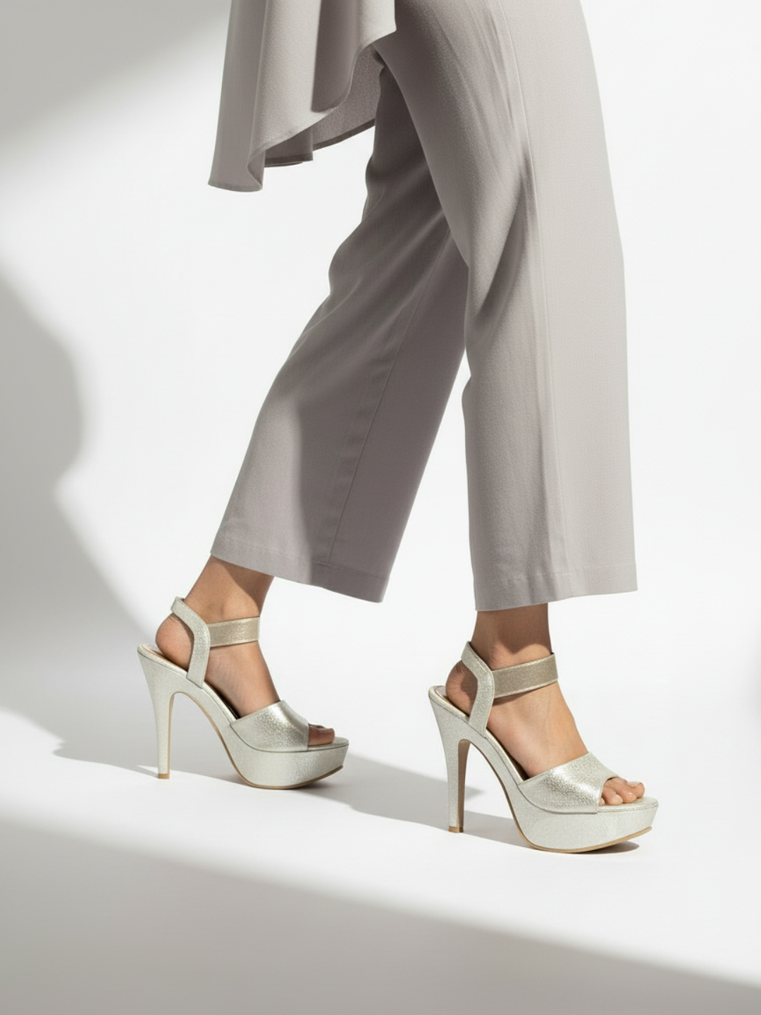 Women Gold Textured & Embellished Party Stiletto Sandals