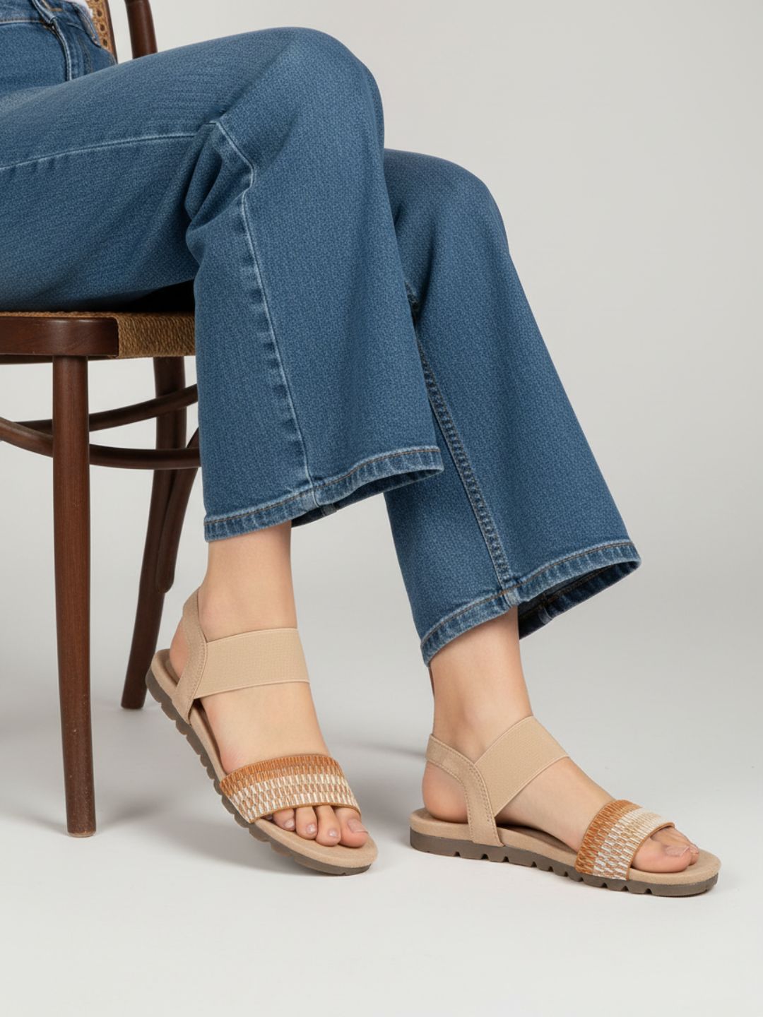 Womens Beige Casual Solid Round Toe Flats