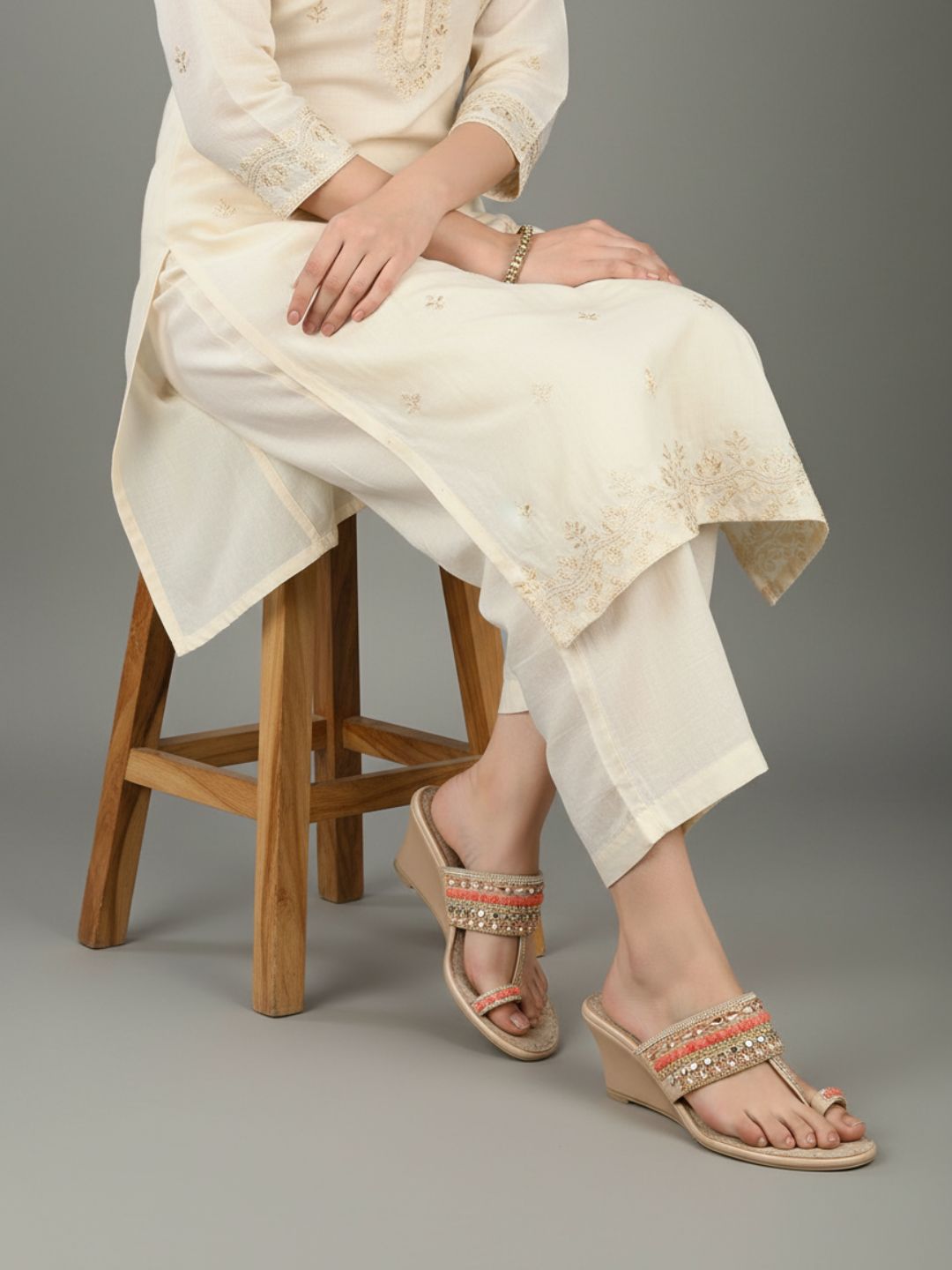 Women Rose Golden Casual One Toe Wedge Heels