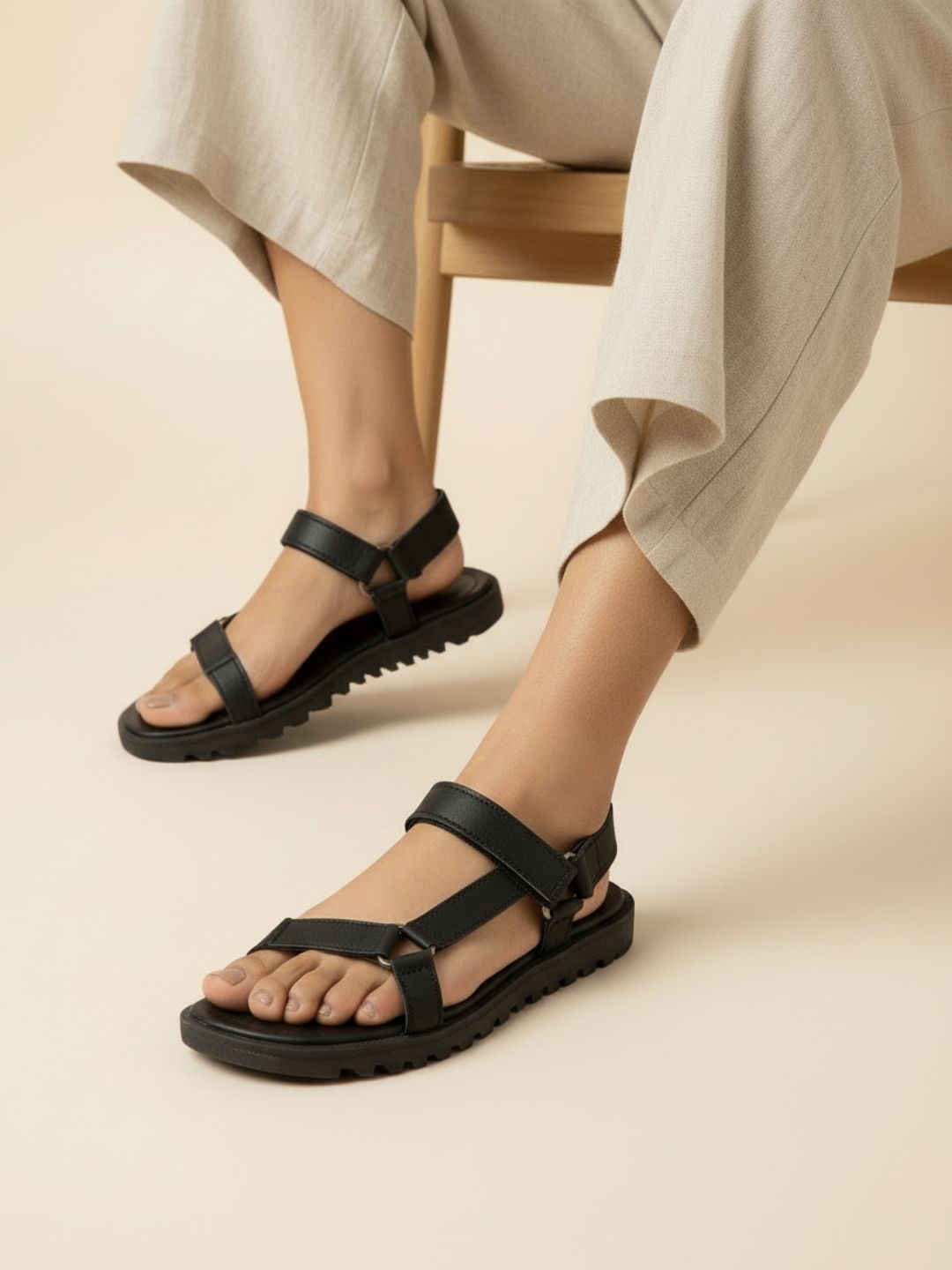 Womens Black Party Wear Solid Open Toe Flats