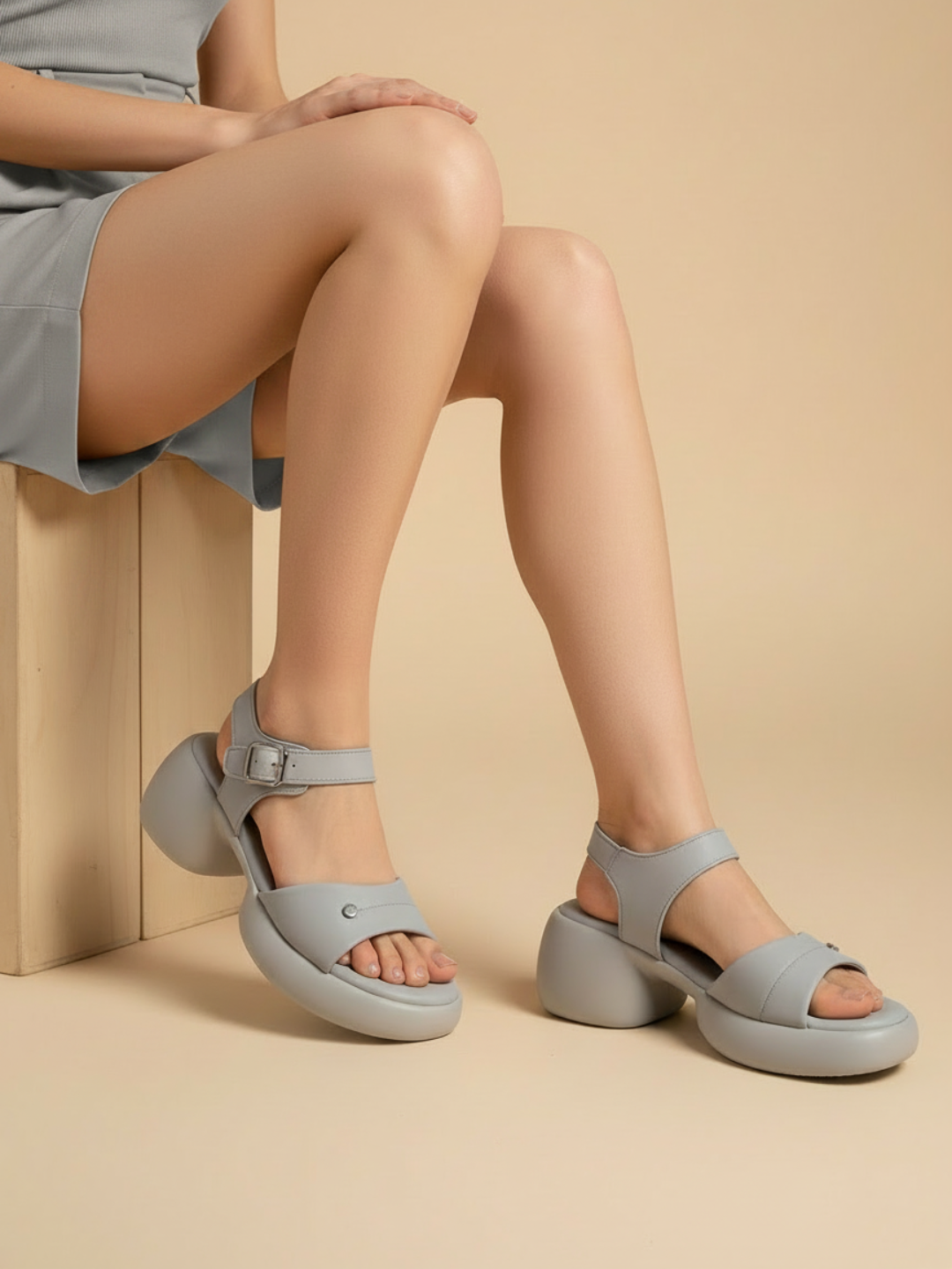 Womens Grey Casual Solid Platform Heels