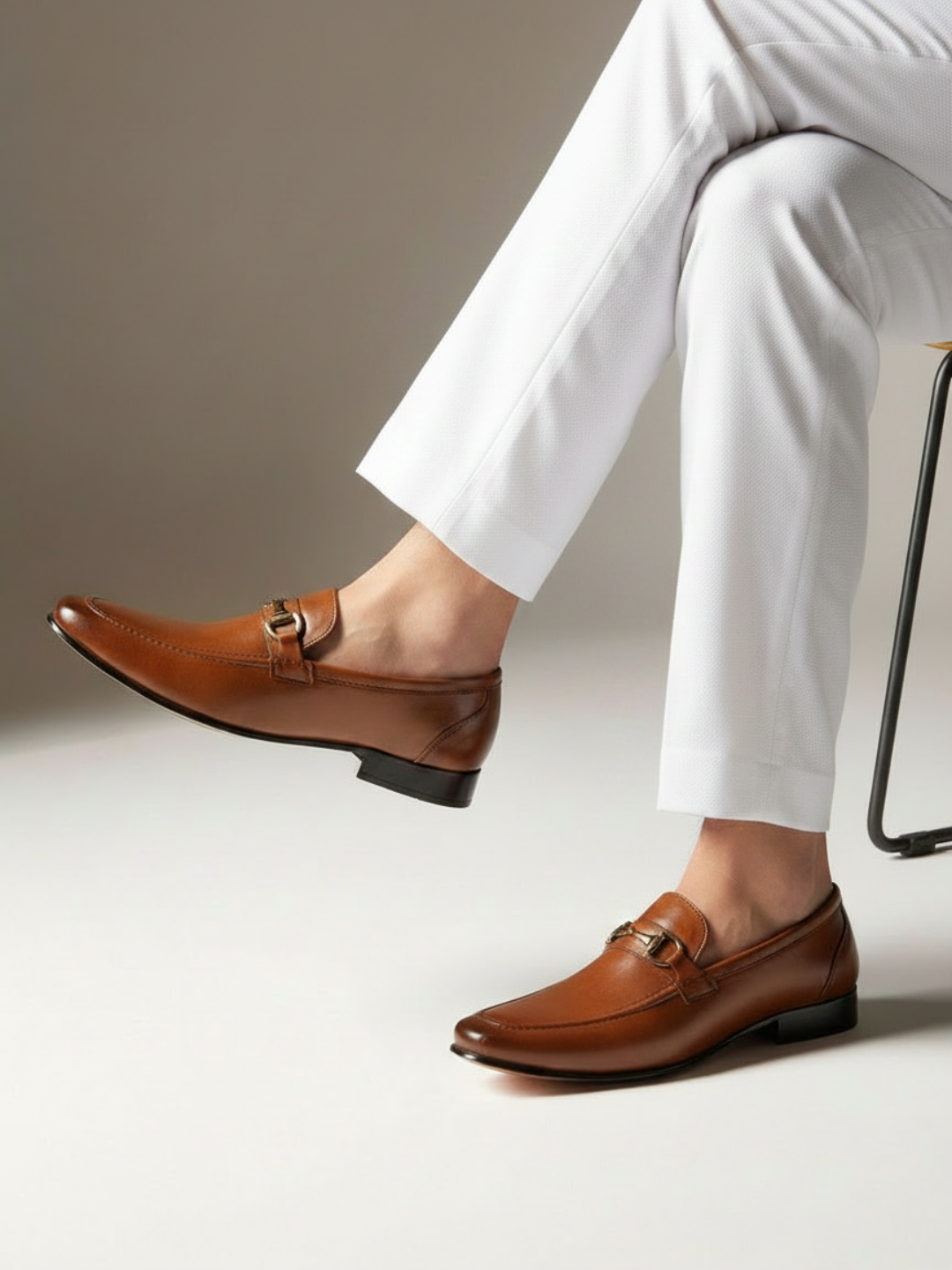 Mens Tan Formal Solid Pointed Toe Loafer Shoes