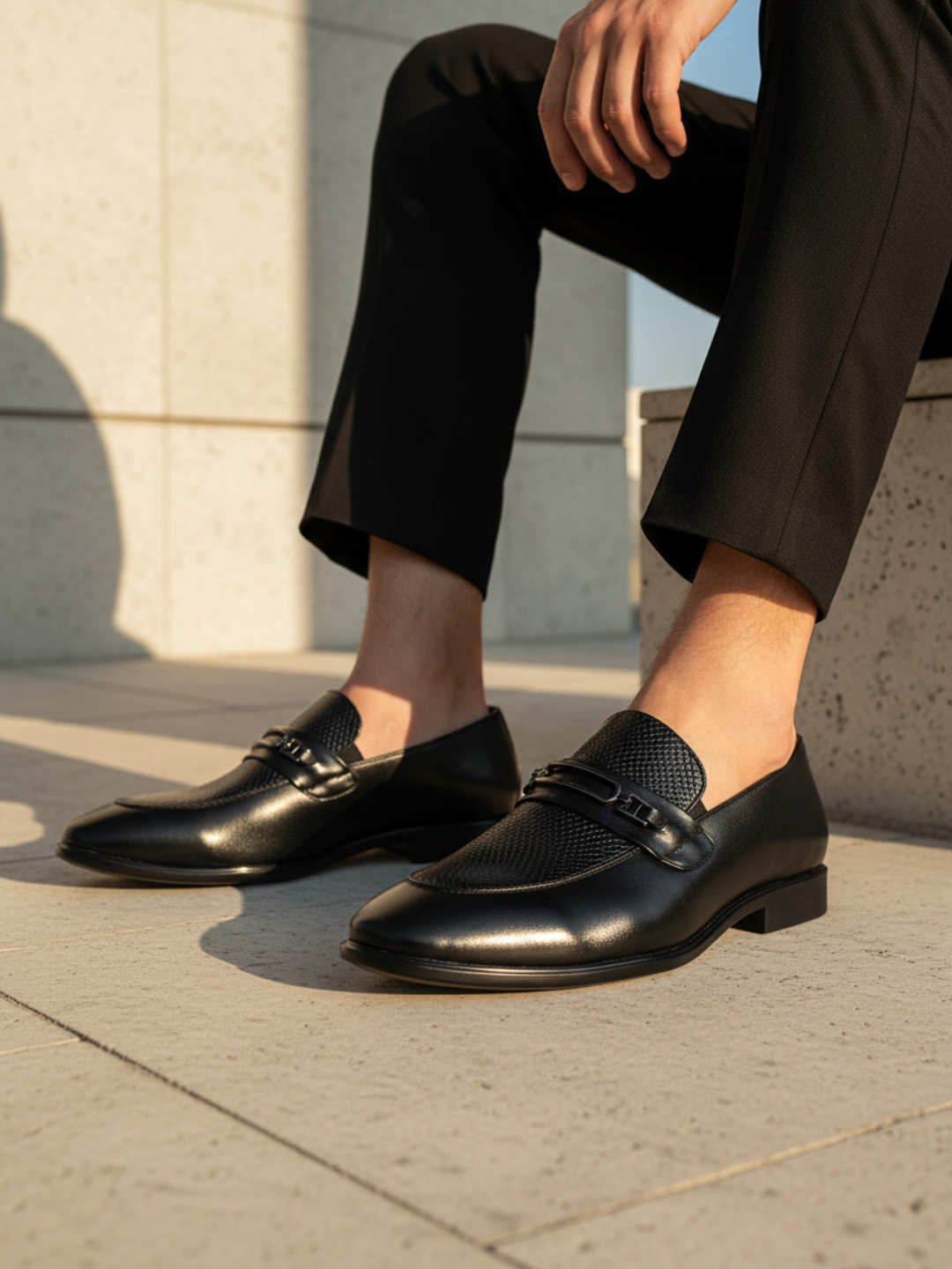 Mens Black Casual Pointed Moccasin Shoe