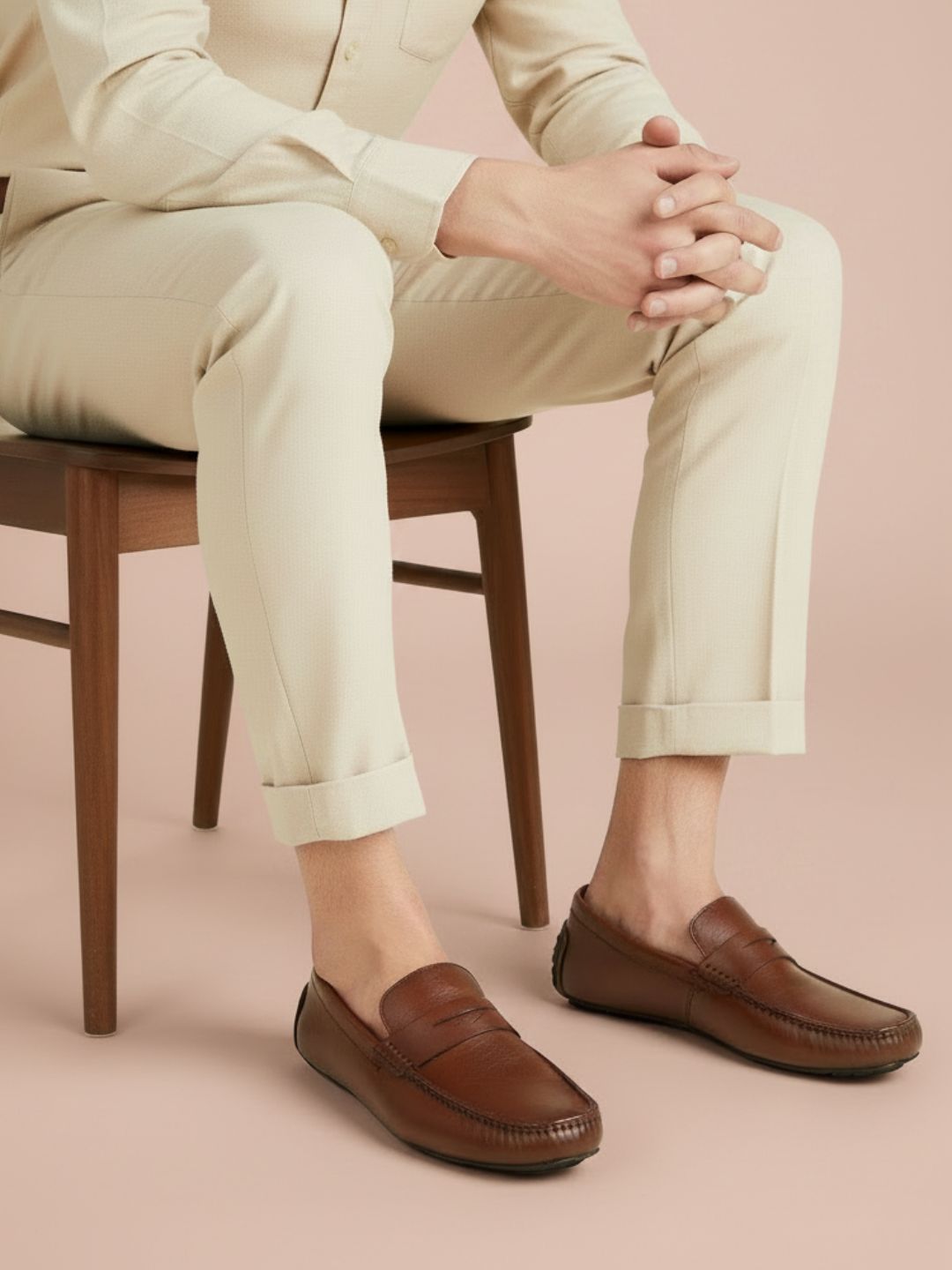 Mens Brown Solid Round Toe Casual Loafer Shoes