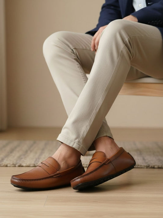 Mens Tan Solid Round Toe Casual Loafer Shoes
