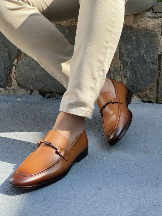 Mens Tan Solid Pointed Toe Formal Shoes