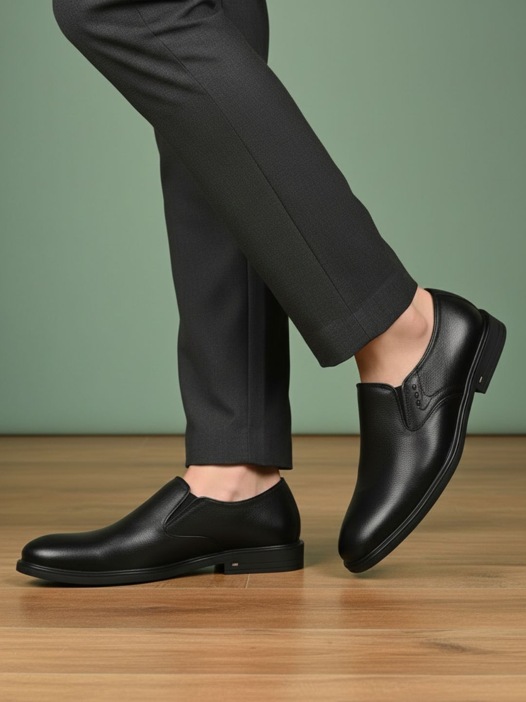 Mens Black Solid Round Toe Formal Shoes