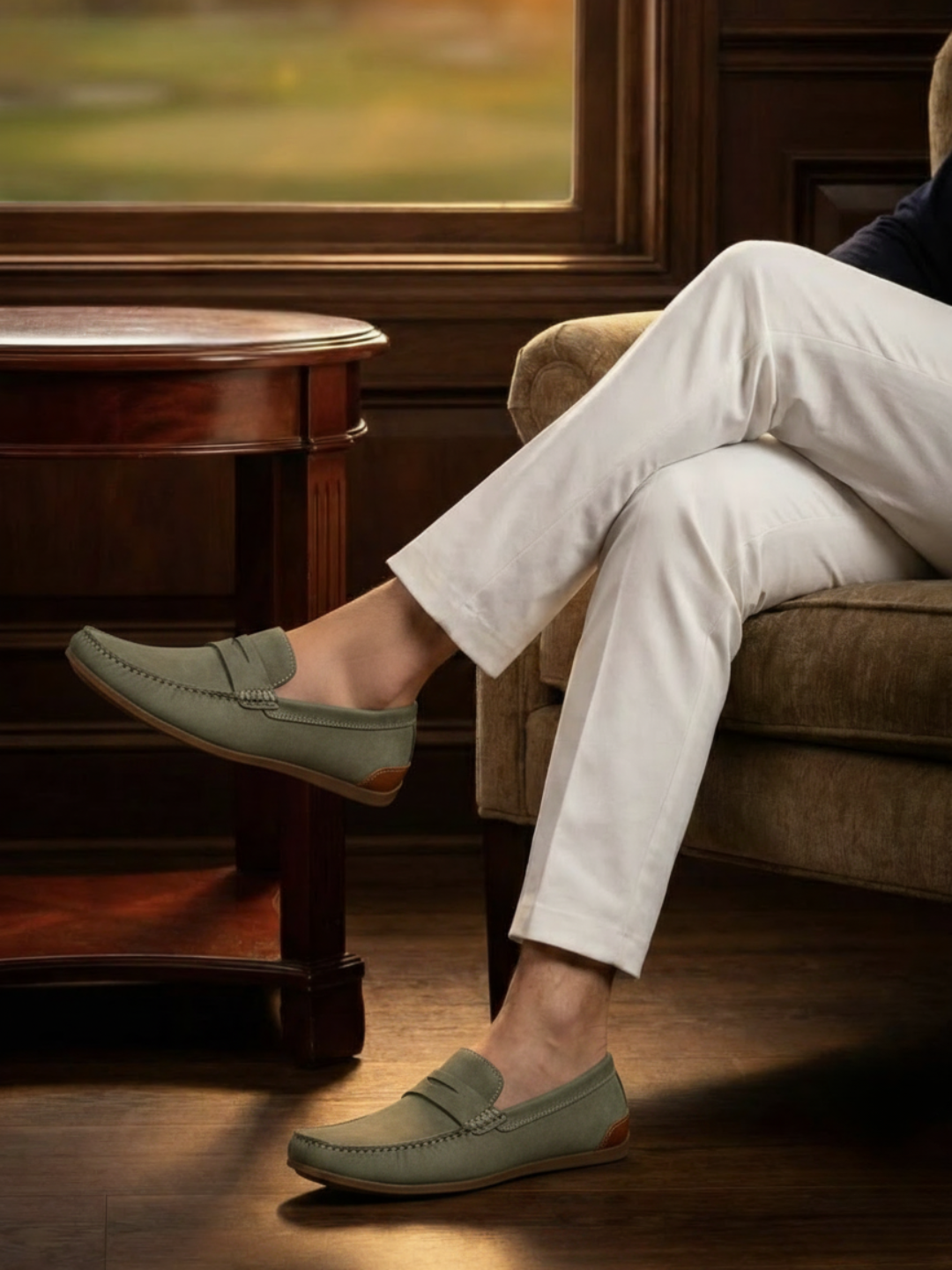 Mens Green Formal Solid Round Toe Loafer Shoes
