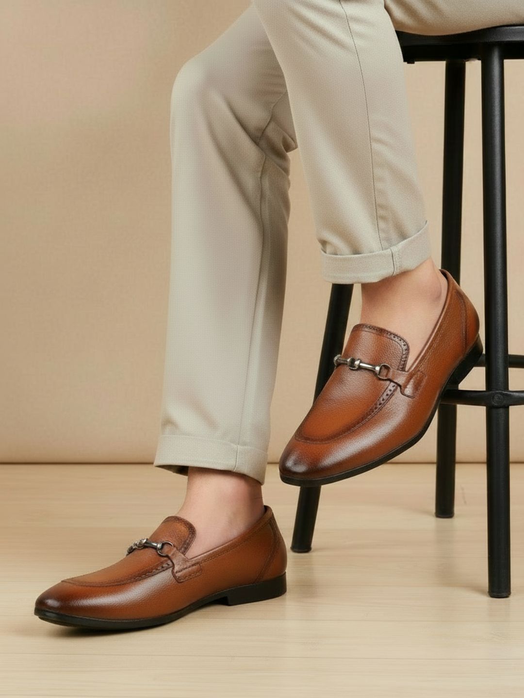 Mens Tan Solid Pointed Toe Formal Shoes