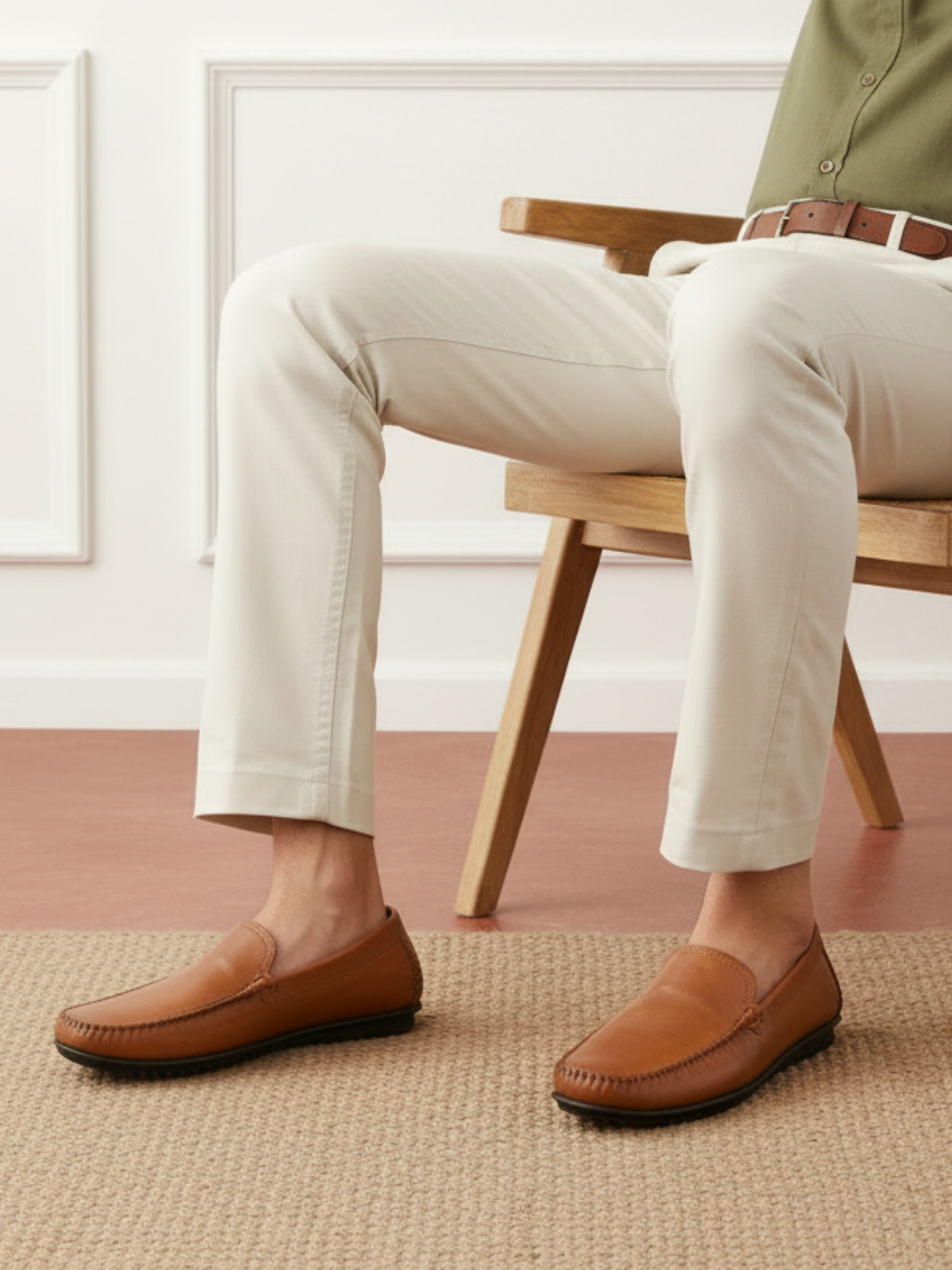 Mens Tan Formal Solid Round Toe Loafers