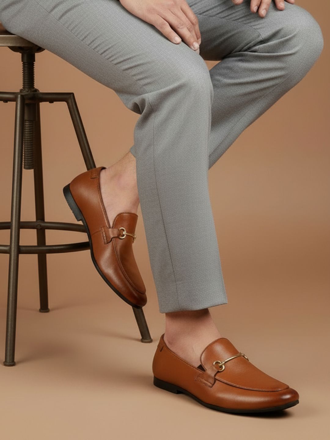 Mens Tan Solid Pointed Toe Formal Shoes
