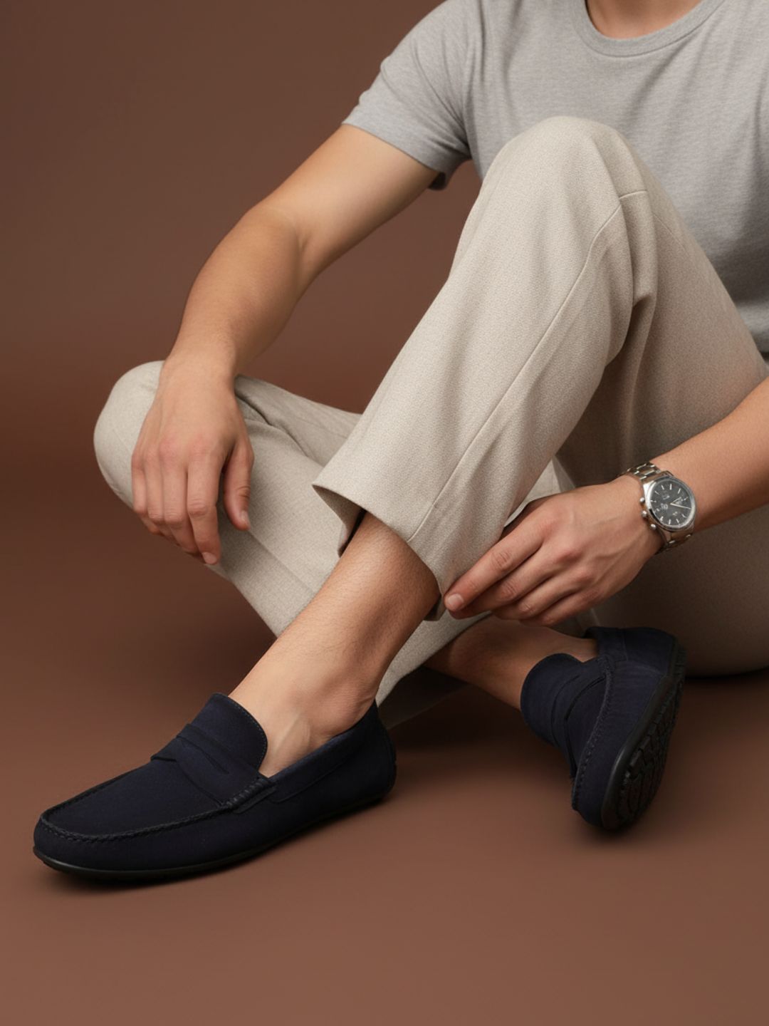 Mens Navy Solid Round Toe Casual Shoes