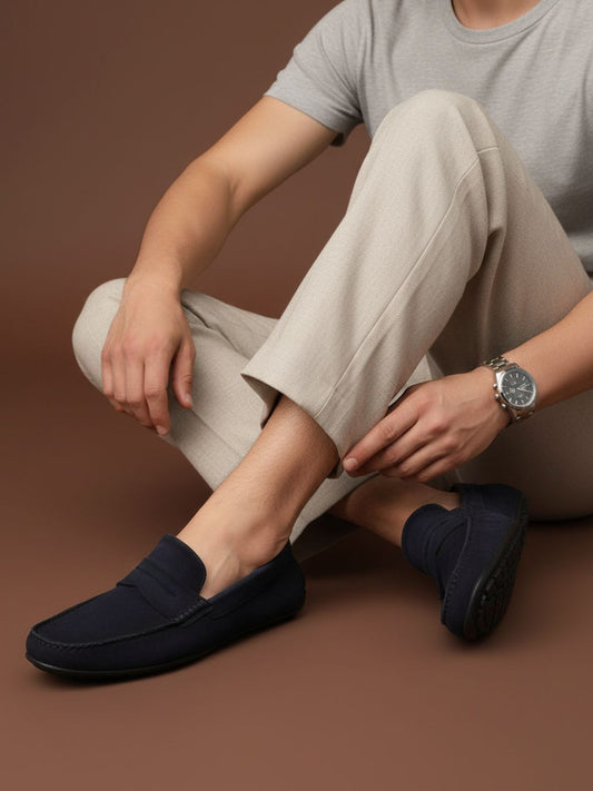 Mens Navy Solid Round Toe Casual Shoes