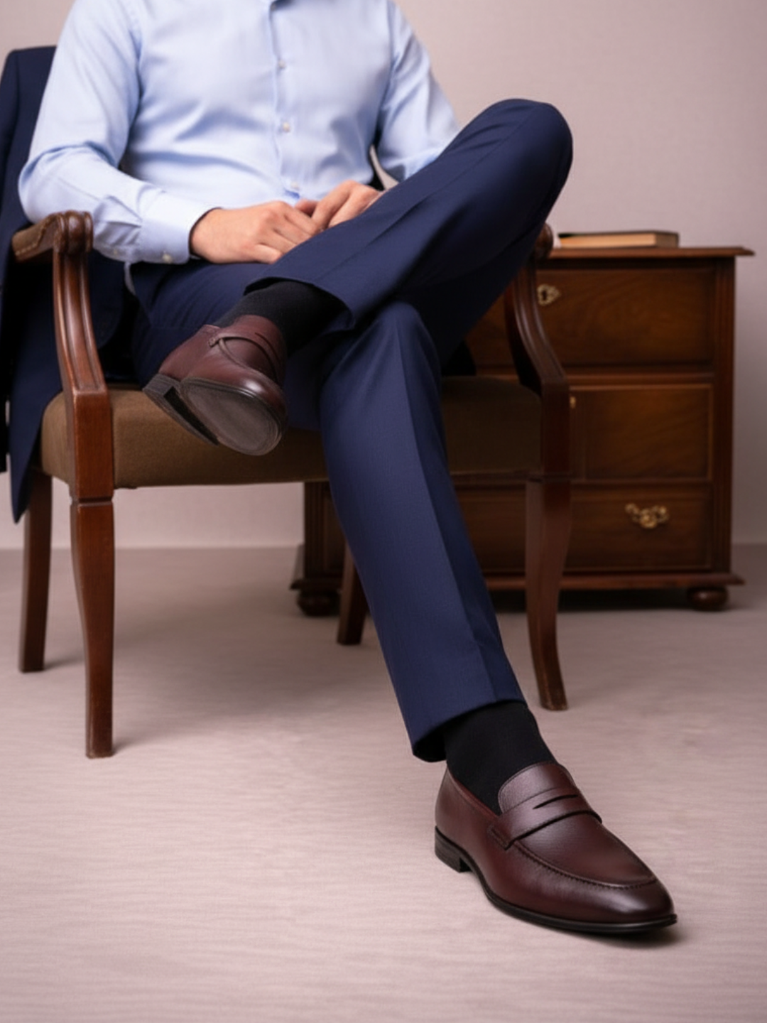 Mens Burgundy Formal Solid Pointed Toe Loafer Shoes