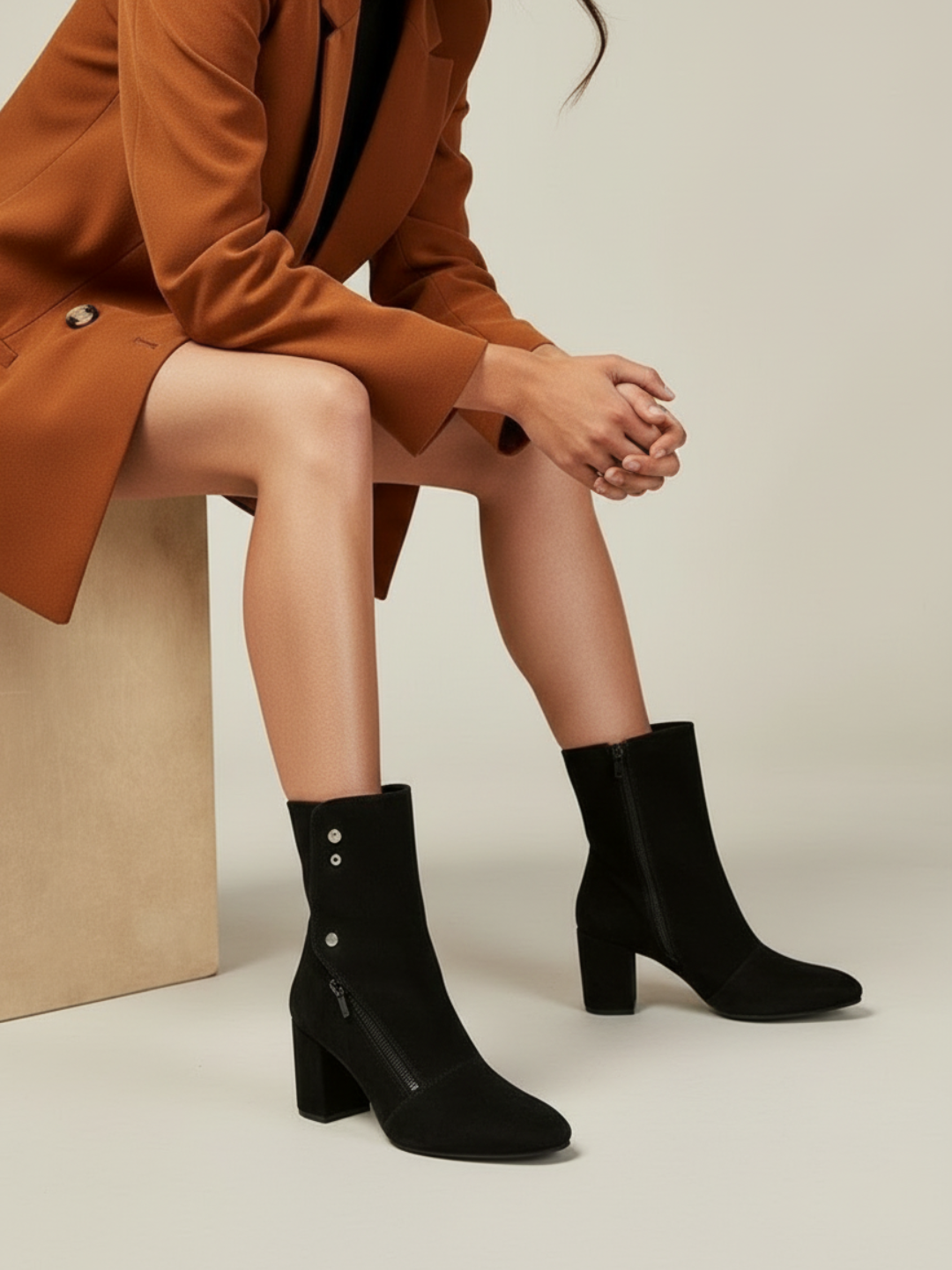 Womens Black Solid Pointed Toe Party Wear Heels Boots
