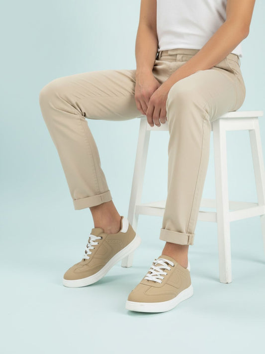 Womens Beige Casual Solid Round Toe Sneakers