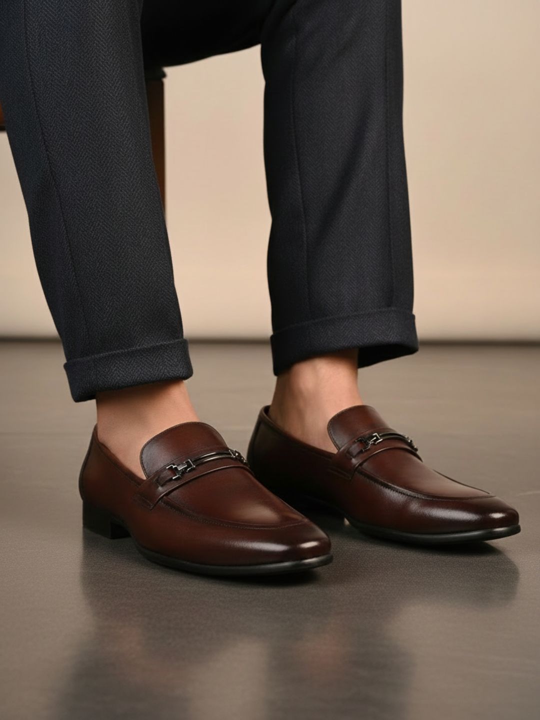 Mens Brown Casual Solid Pointed Toe Loafer Shoes