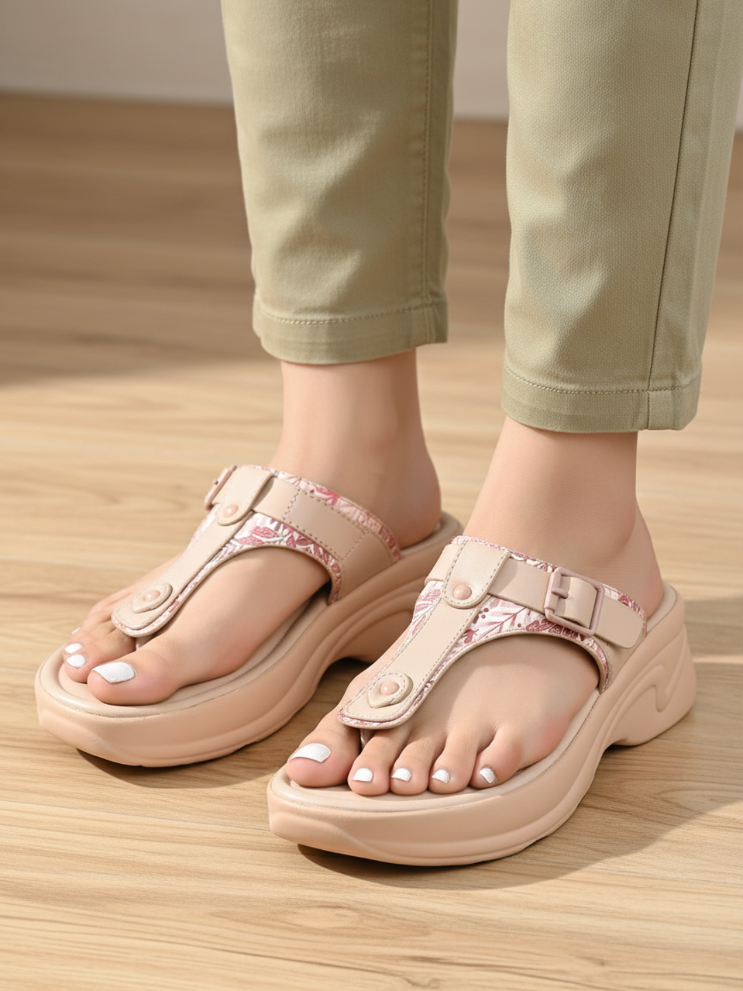Women Peach Casual Solid Round Toe Platform Heels