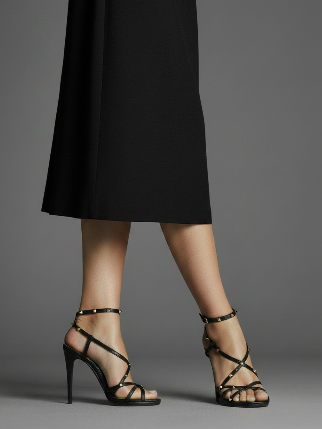 Womens Black Party Wear Striped Stiletto Heels