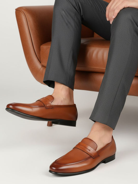 Mens Tan Casual Solid Pointed Toe Loafers