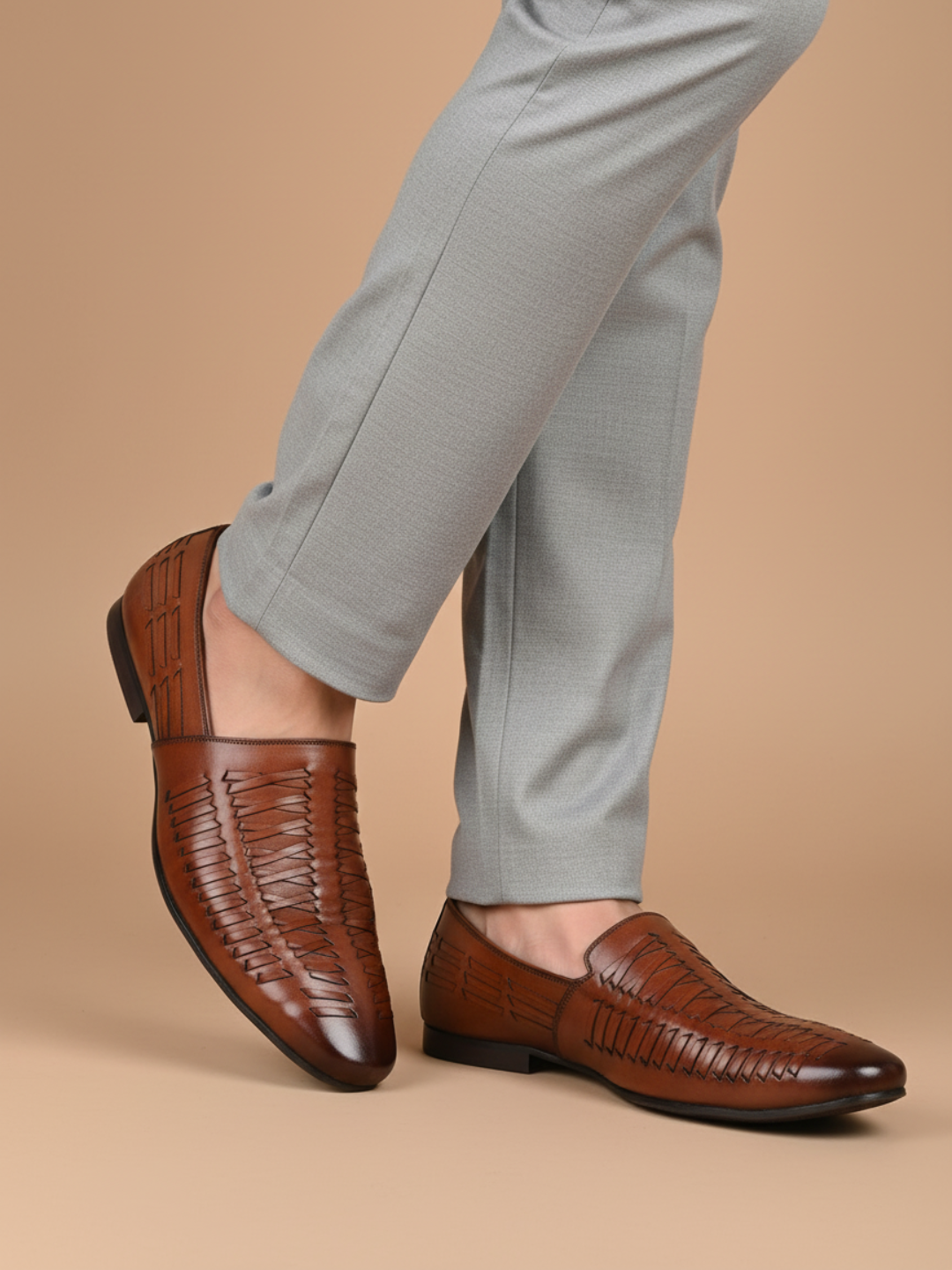 Mens Tan Formal Solid Round Toe Loafer Shoes