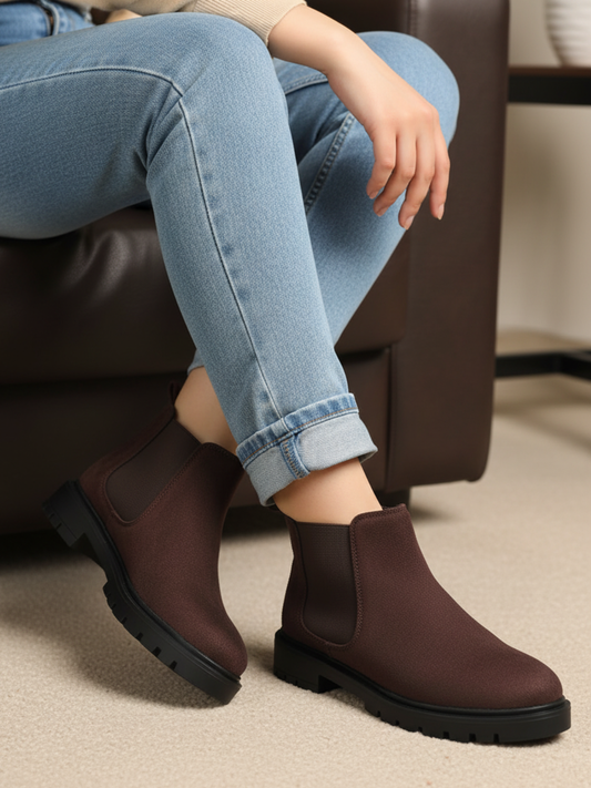 Womens Brown Casual Solid Chelsea Boots