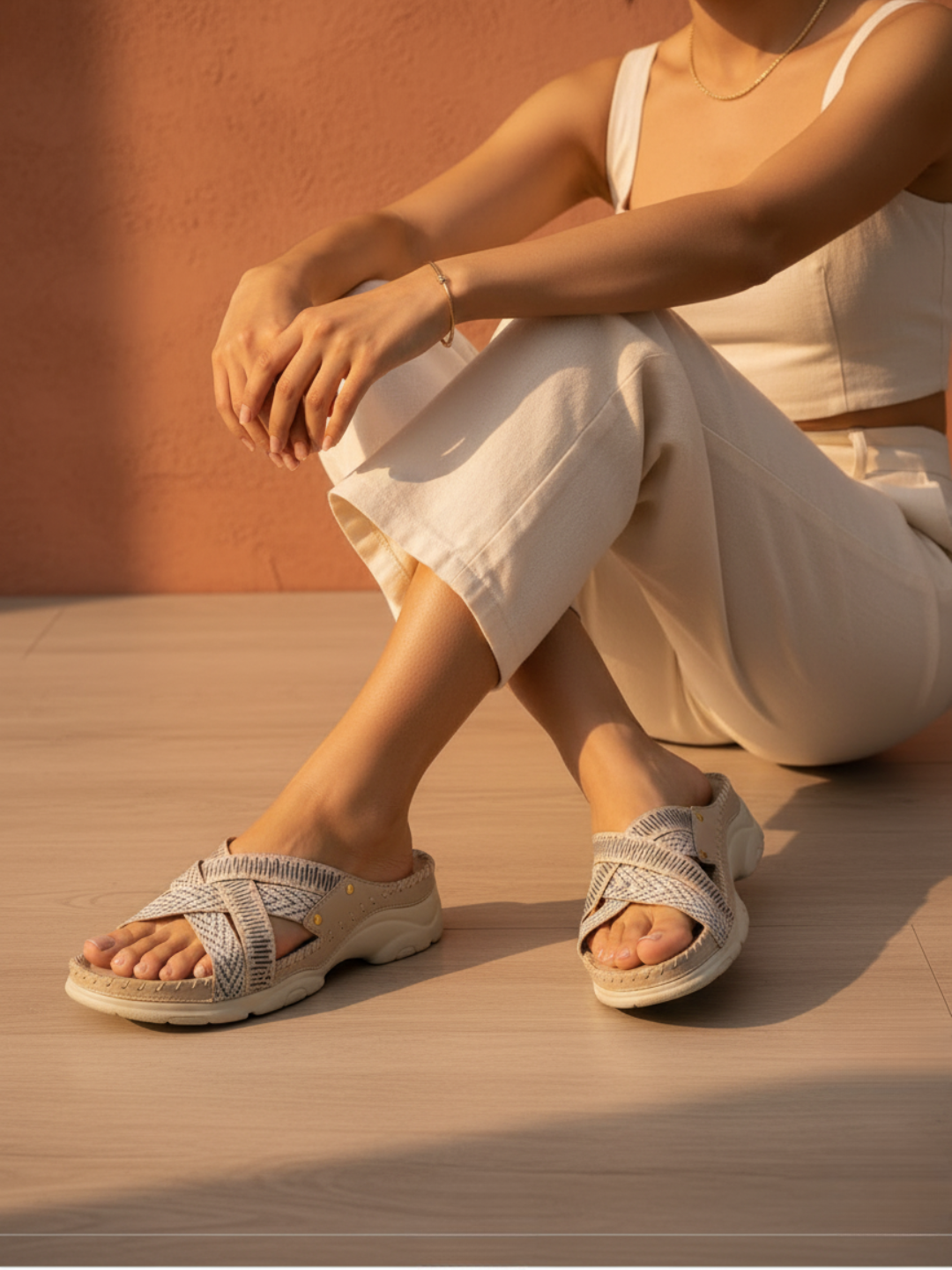 Womens Beige Party Wear Solid Open Toe Flats