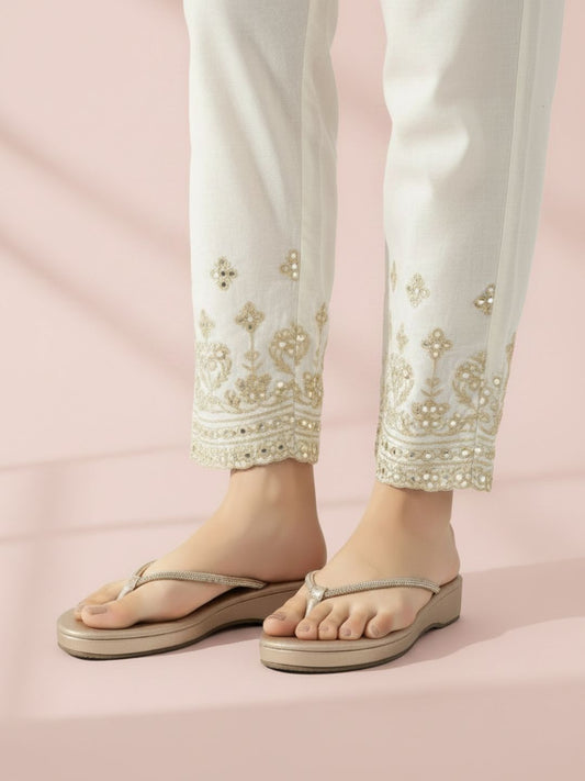 Womens Rose Gold Ethnic Embellished T-Strap Flat Slip-Ons