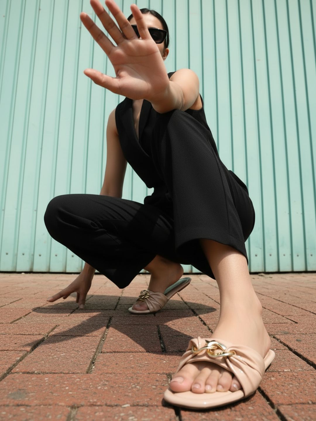 Womens Nude Casual Solid Open Toe Flat Slip-Ons
