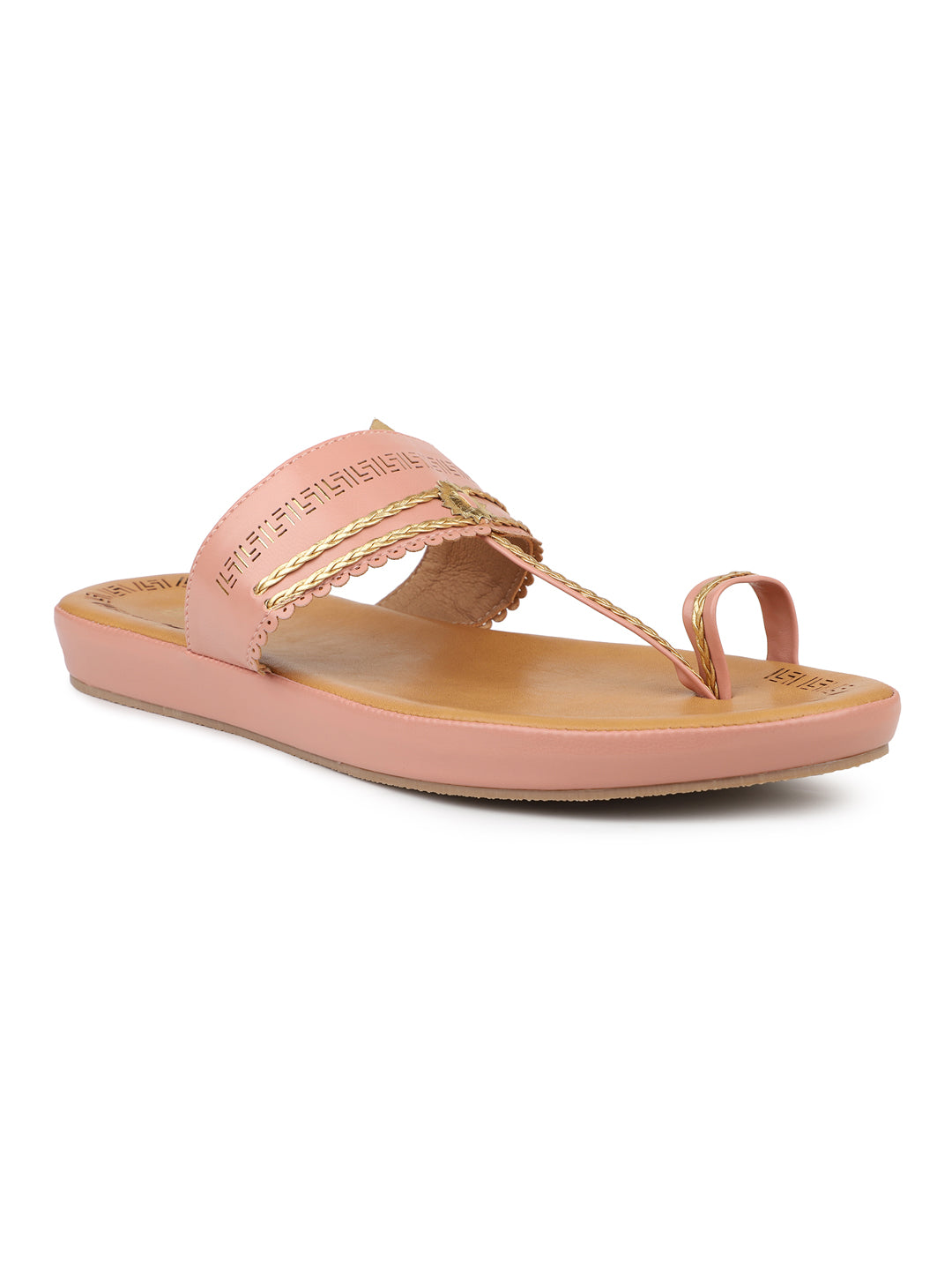 Women Peach Gold-Toned One Toe Comfort Sandals