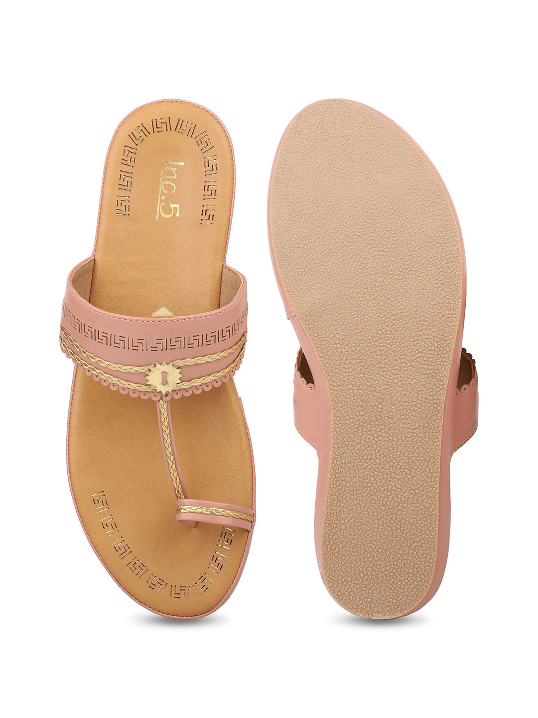 Women Peach Gold-Toned One Toe Comfort Sandals
