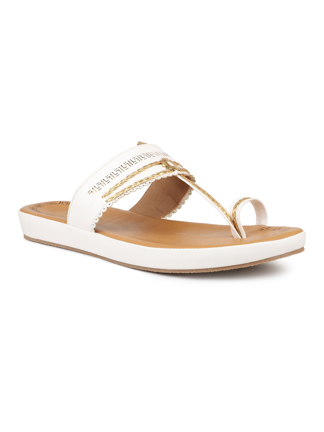 Women White Gold-Toned One Toe Comfort Sandals
