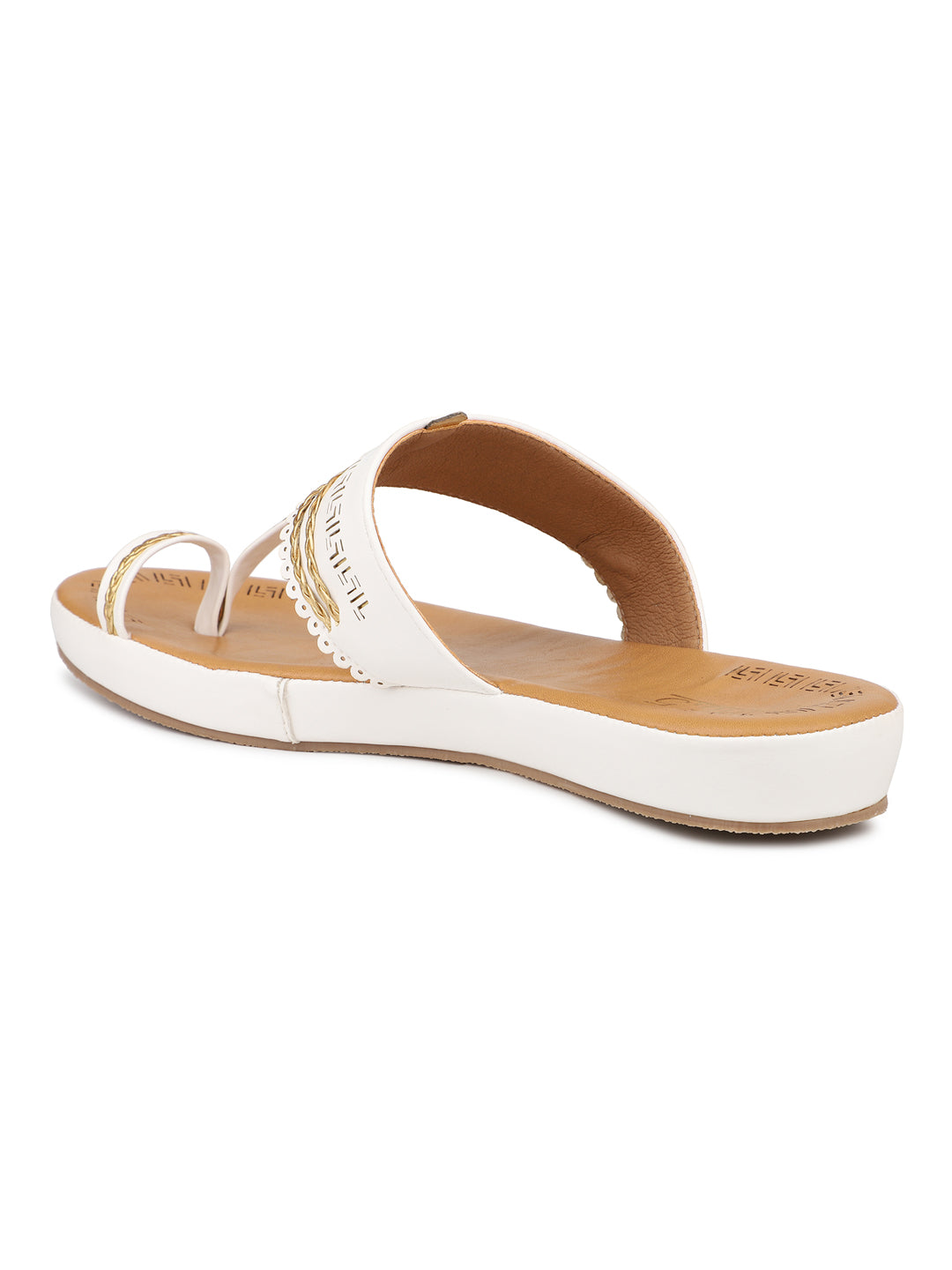 Women White Gold-Toned One Toe Comfort Sandals