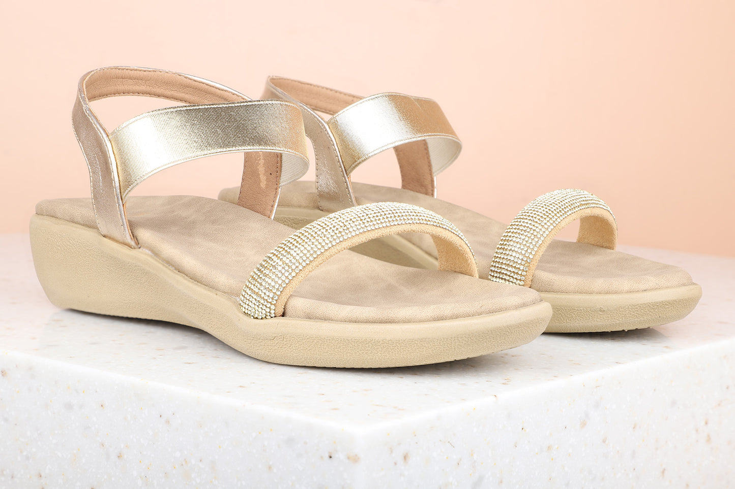 Women Gold Embellished Party Wedge Sandals