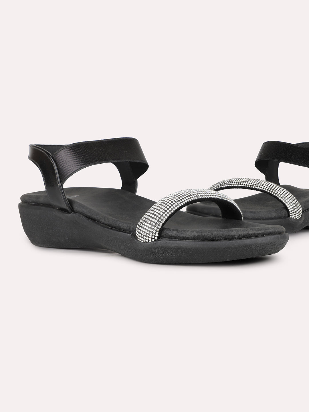 Women Black Party Wear Solid Round Toe Sandals