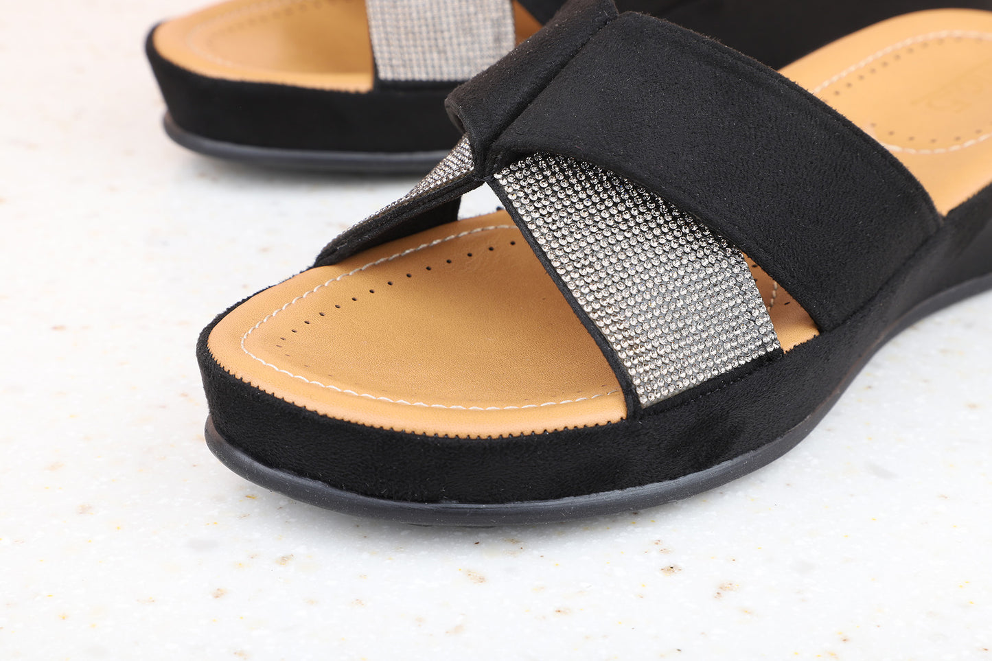Women Black Embellished Wedge Heels