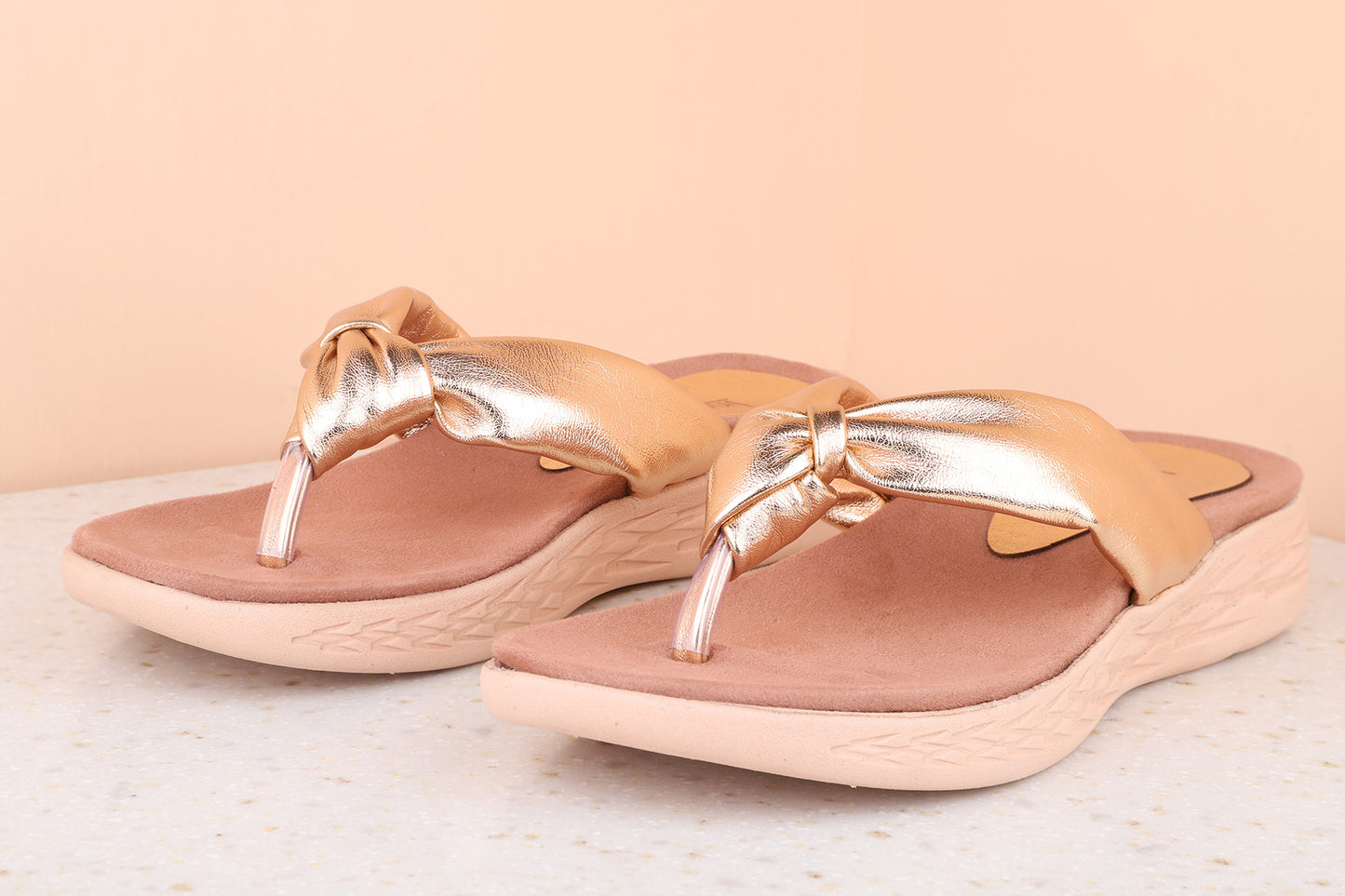 Women Rose Gold Embelished Comfort Sandals