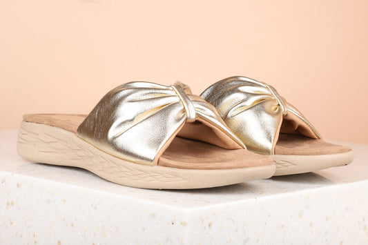 Women Gold Embelished Wedge Sandals