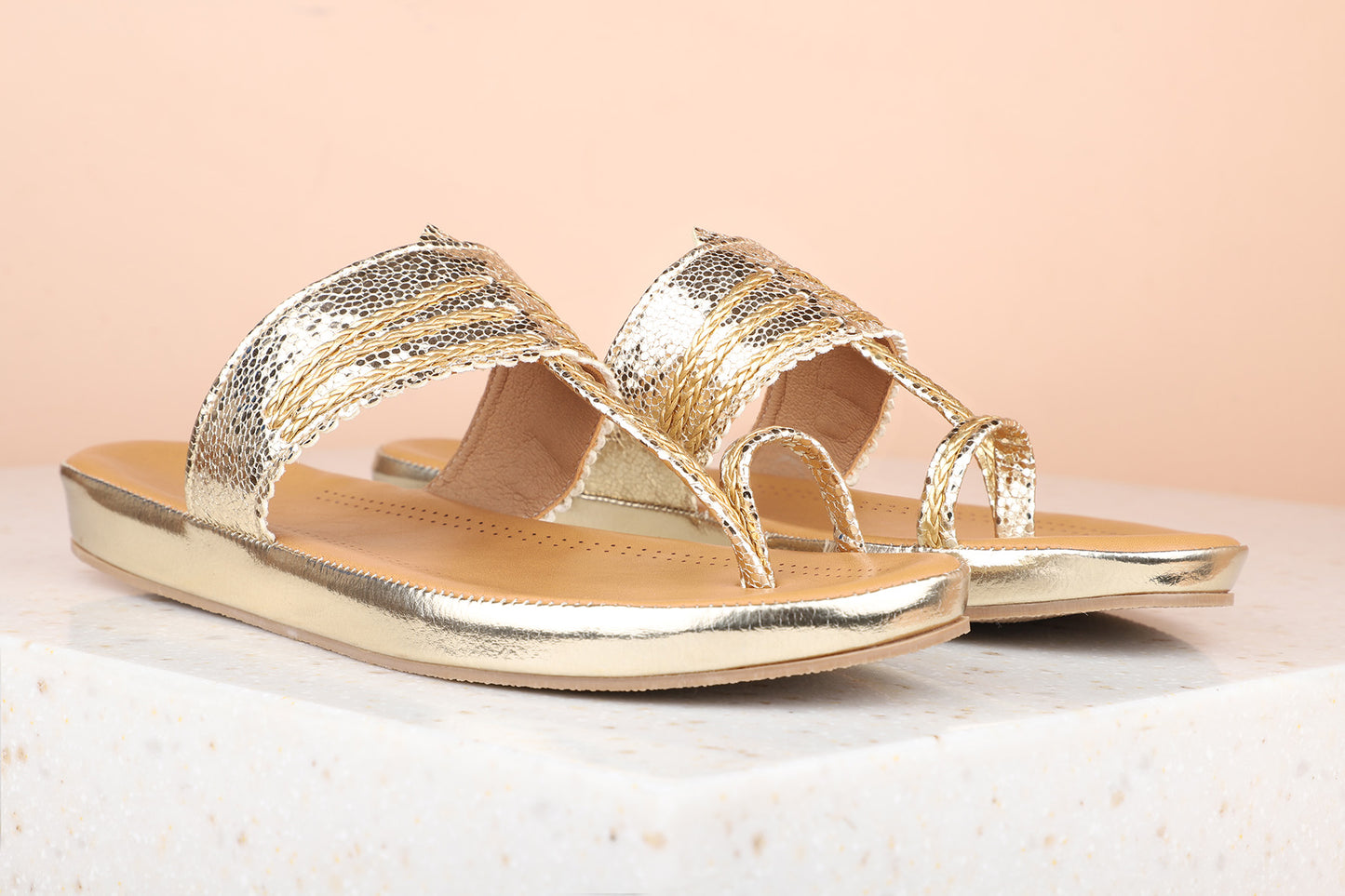 Women Gold Embellished Wedge Heels