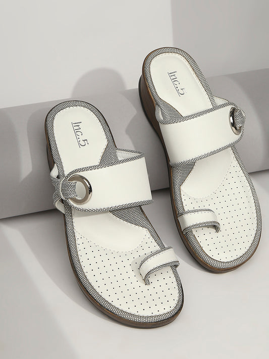 Women White-Toned One Toe Comfort Heels
