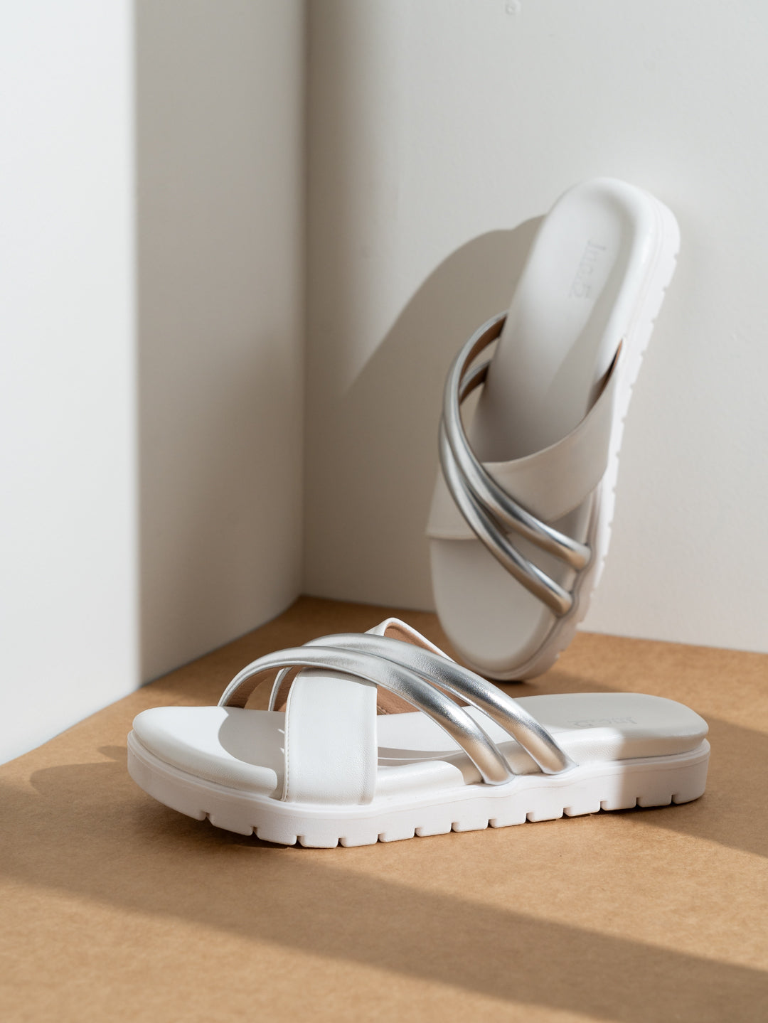 Womens White Casual Solid Open Toe Slip-On Flats