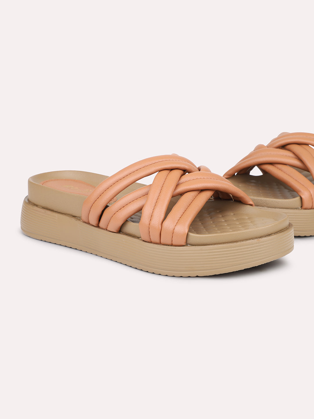 Women Tan Striped Comfort Heels