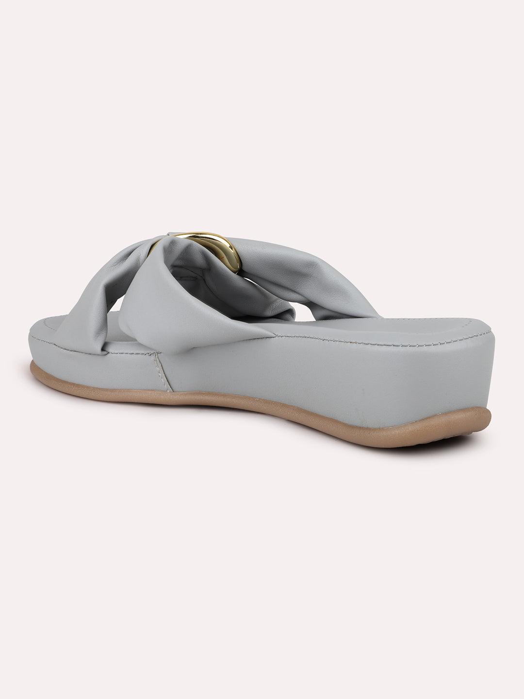 Women Grey & Gold-Toned Buckle Detailed Open Toe Comfort Heels